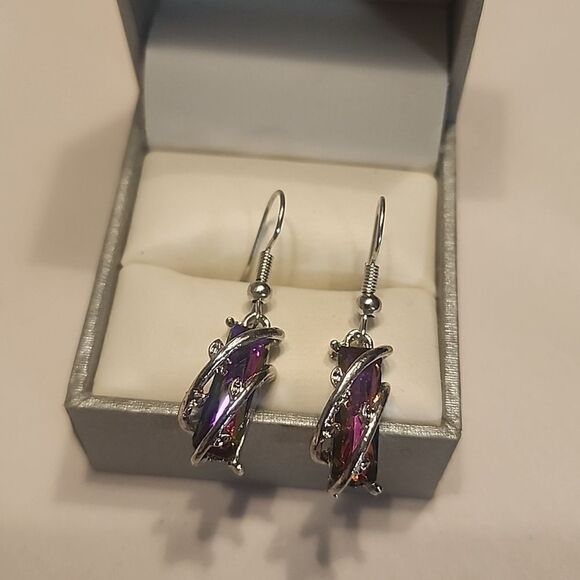 no brand Jewelry - Crystal Dangle Cubic Zirconia Rectangular Women's Silver/Pink Earrings